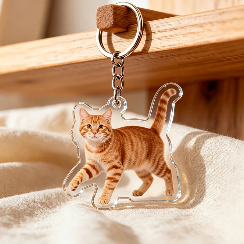 Custom Pet Photo Keychain Personalized Acrylic Pet Portrait Keyrings Car Keychains With Medals Acrylic Accessories Fun Pet Gifts