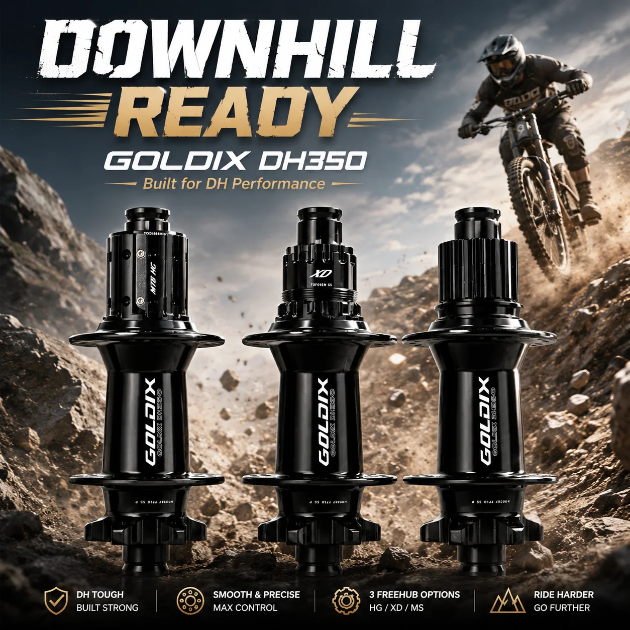 

GOLDIX DH350 Downhill MTB E-Bike Hub 32H J-Bend Boost Mountain Bike Hub 36T Ratchet HG XD MS 10-12 Speed Disc Brake