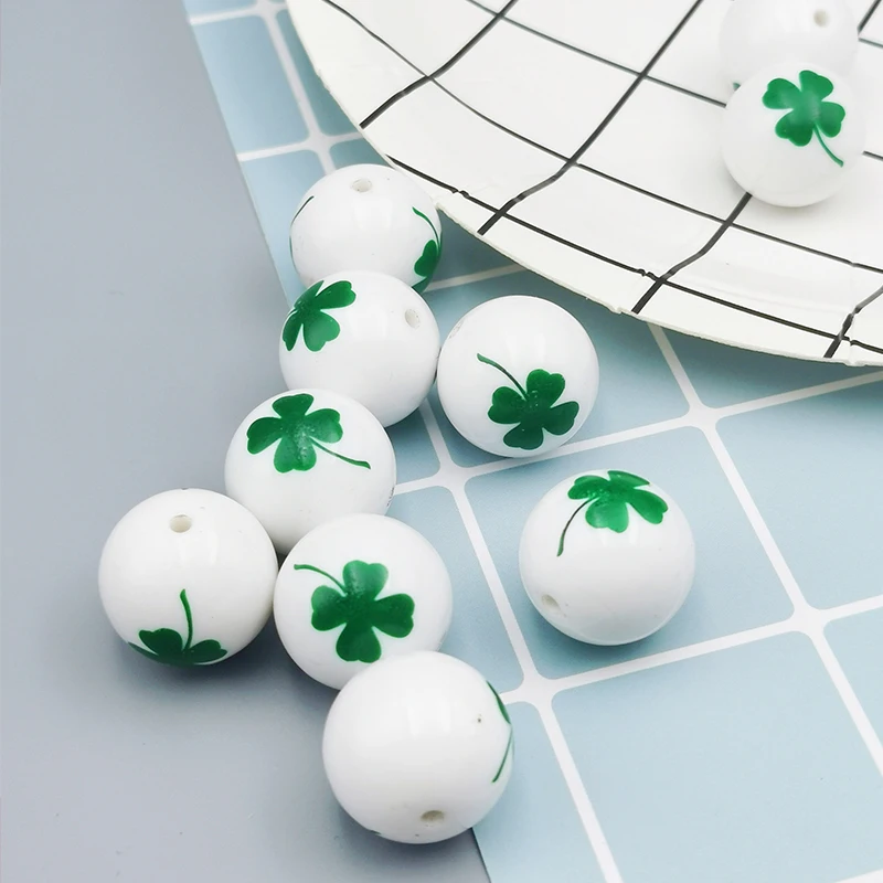 

18mm Acrylic Material Four Leaf Flower Lucky Happiness Printed Bead DIY For Necklace Bracelet