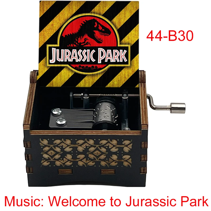 صندوق موسيقى خشبي أسود للجماهير ، أغنية الحديقة الجوراسية ، زخرفة حركة اليد ، هدية عيد ميلاد ، صديق ، فيلم #2