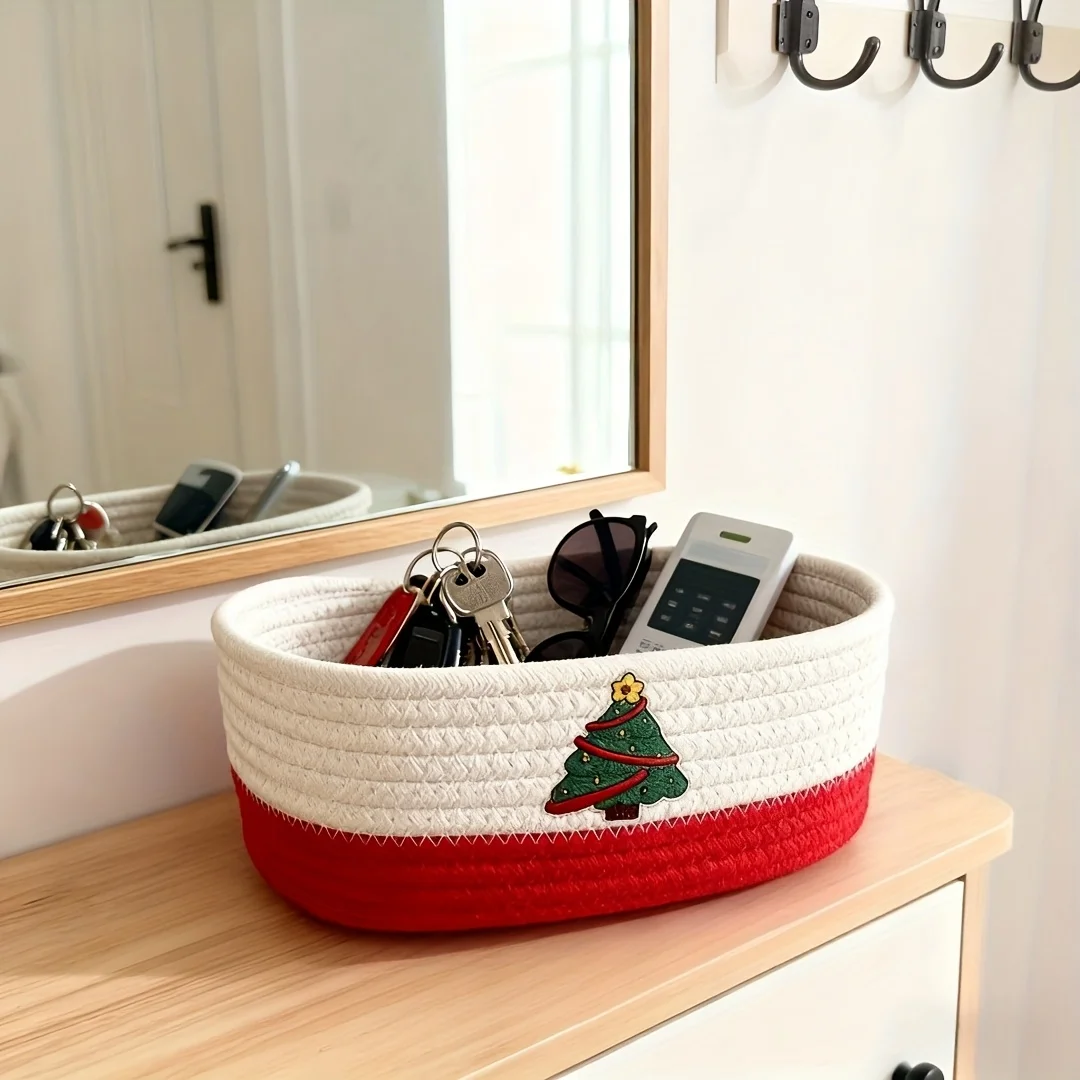 Christmas storage basket for home entrance, tree ornaments & snacks. Color-matched pet sundries & desk organizer for living