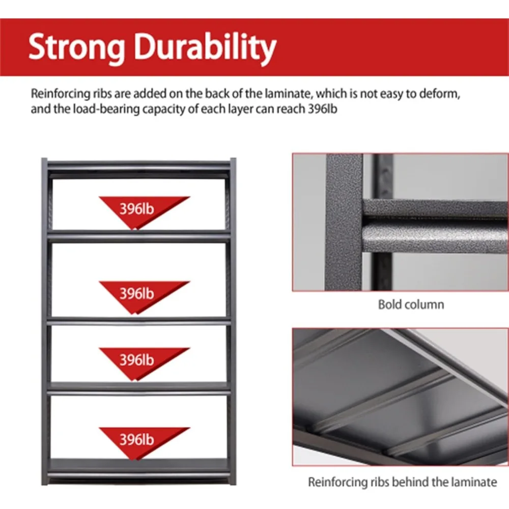 أرفف تخزين معدنية شديدة التحمل قابلة للتعديل مكونة من 5 طبقات للمرآب، سعة 2000 رطل، قوة صناعية، حل موفر للمساحة #5