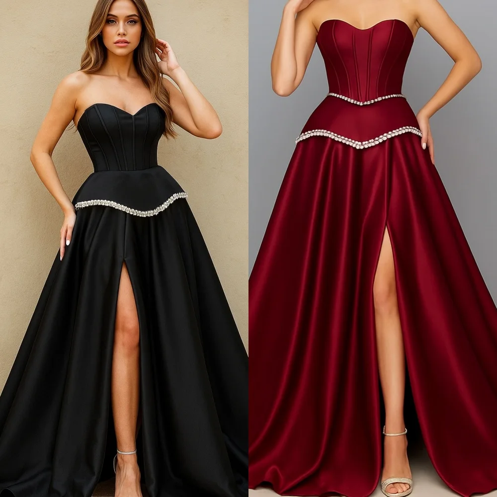 

Customized Classic Modern Style Retro Charmeuse Sash Draped Rhinestone A-line Sweetheart Long Dresses Bespoke Occasion Dresses
