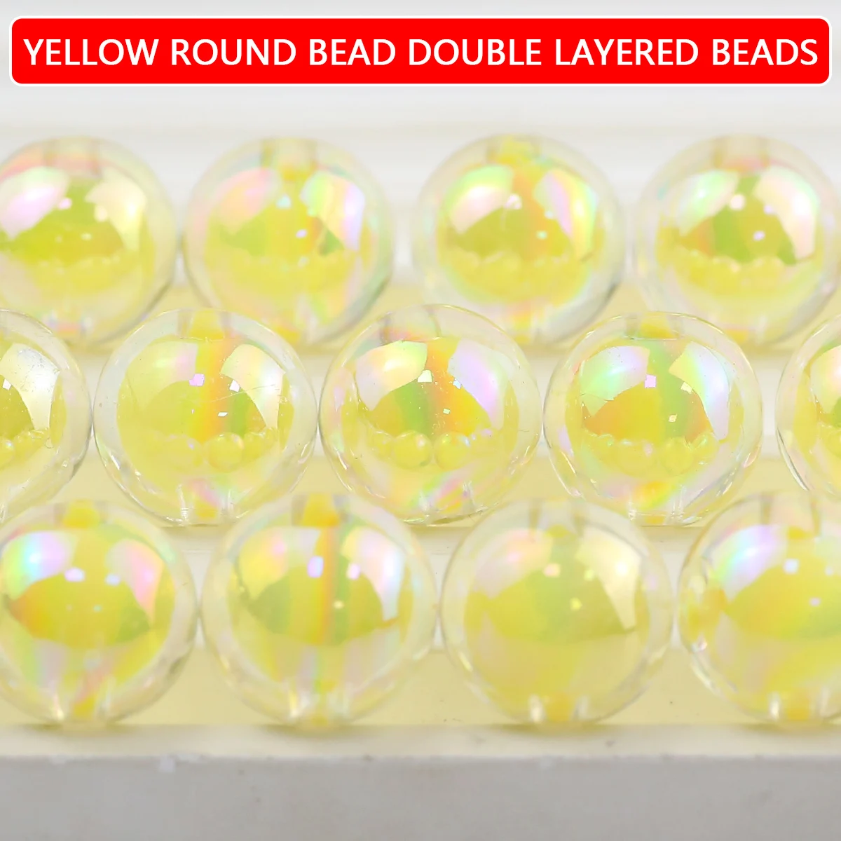 15mm 5pcs Double Layer Yellow Acrylic Round Beads Inside Bead Design Through Hole Beads For DIY Bracelet Necklace Jewelry Making