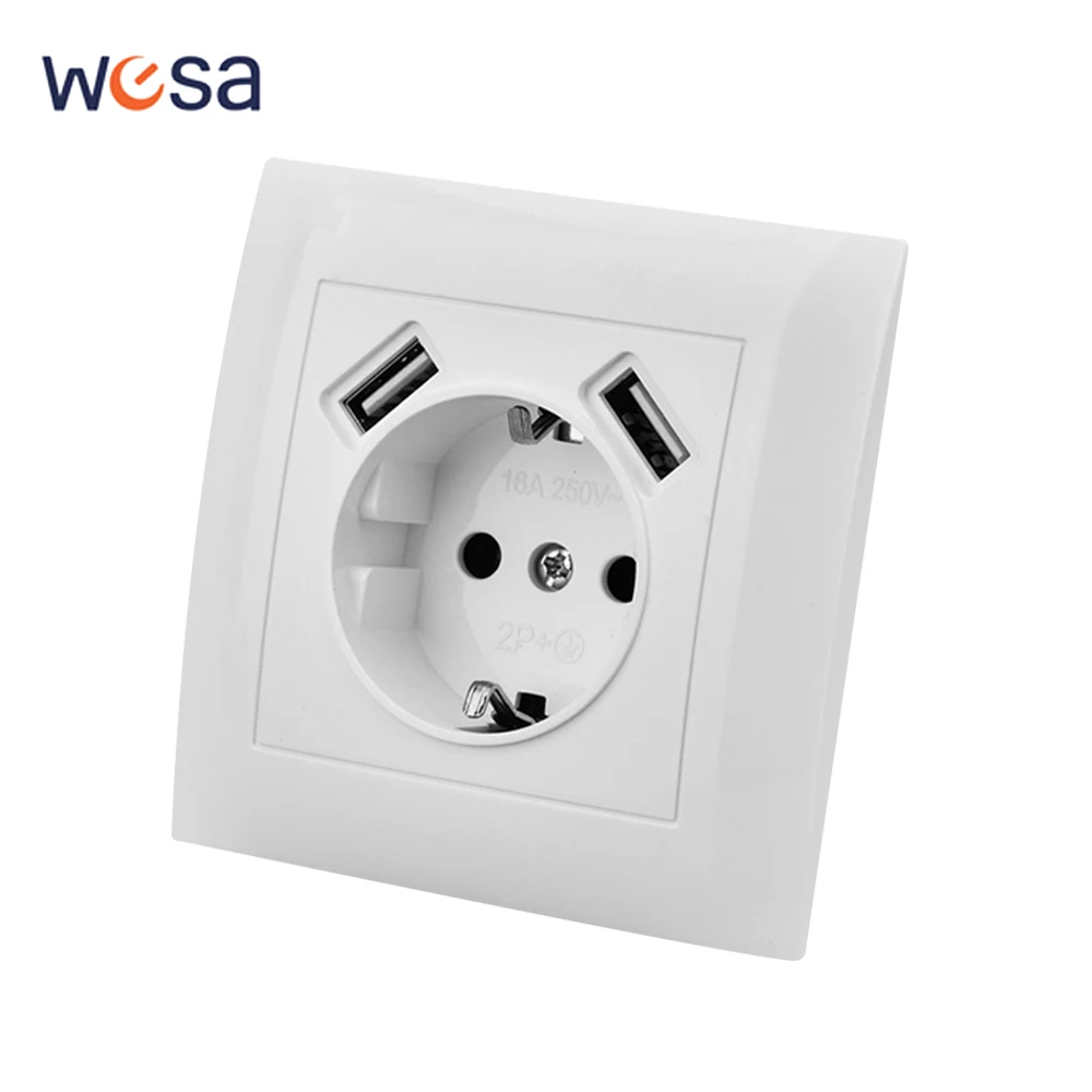 White Electrical Outlets Paint Plastic Classic EU Standard With Ground USB Power Sockets Flame Retardant Wall Socket 250V Socket