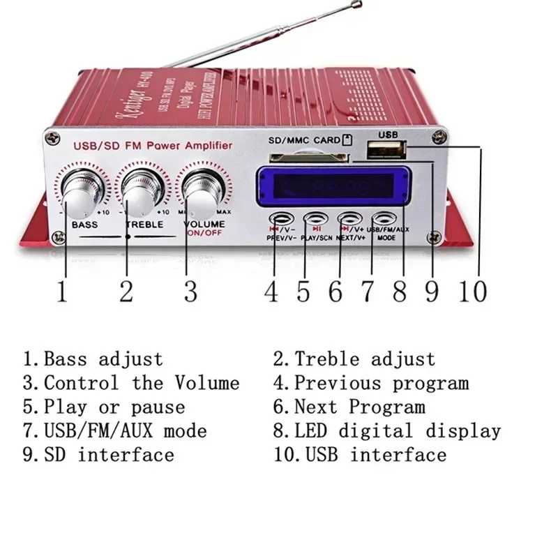 Amplificador estéreo de carro hi-fi, rádio mp3, alto-falante com display lcd fm, reprodutor de energia para controle remoto de motocicleta