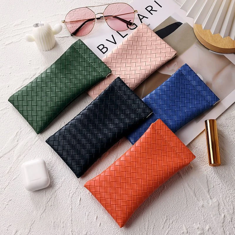 1Pc Woven Glasses Bag Sunglasses Box Portable Waterproof Glasses Pouch PU Leather Eyewear Protective Cover Storage Bag