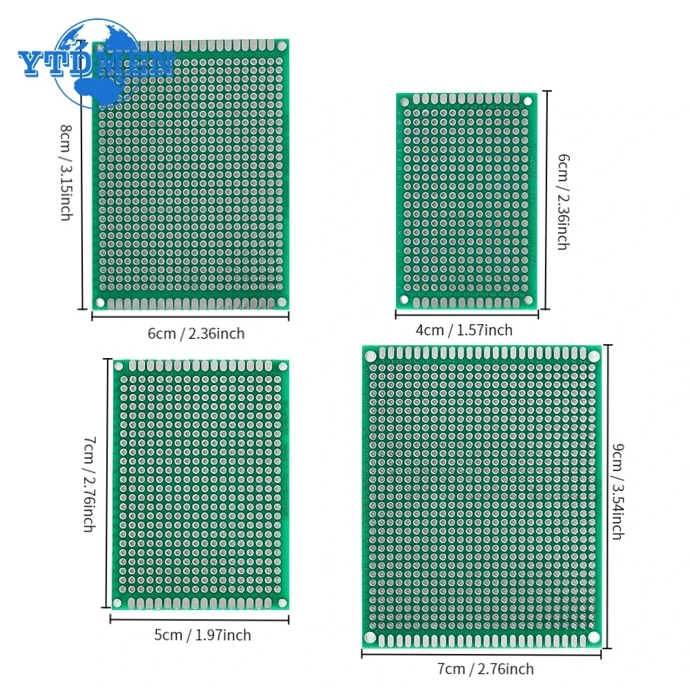 4 Sizes Universal PCB Prototype Circuit Board 4x6/5x7/6x8/7x9cm Double sided PCB Protoboard green for Soldering Project