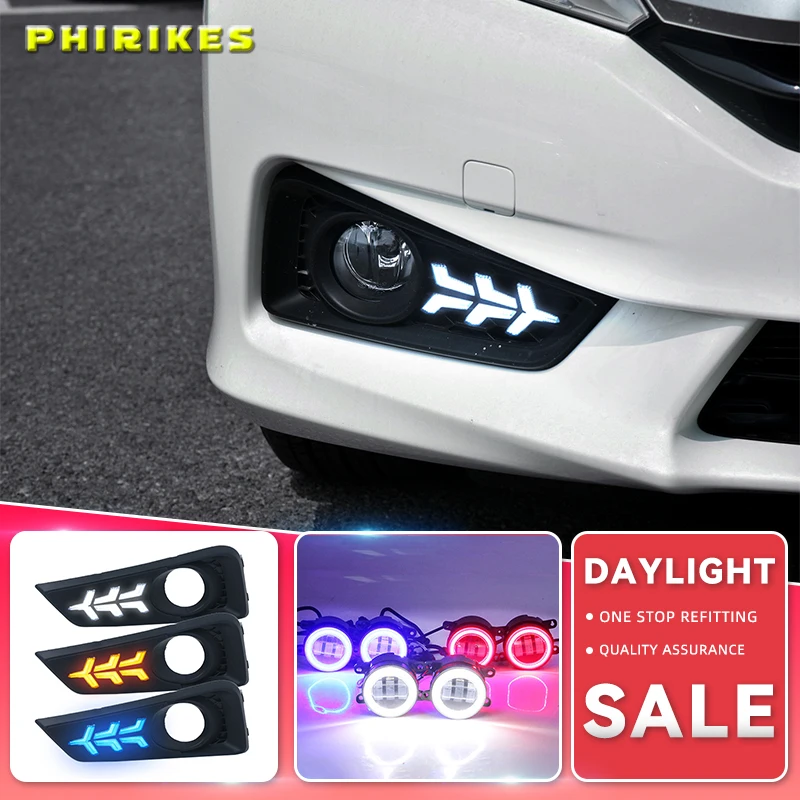 

2PCS 12V DRL For Honda City 2015 2016 2017 With Yellow Color Turning Signal Lamp Day Light LED Daytime Running Light