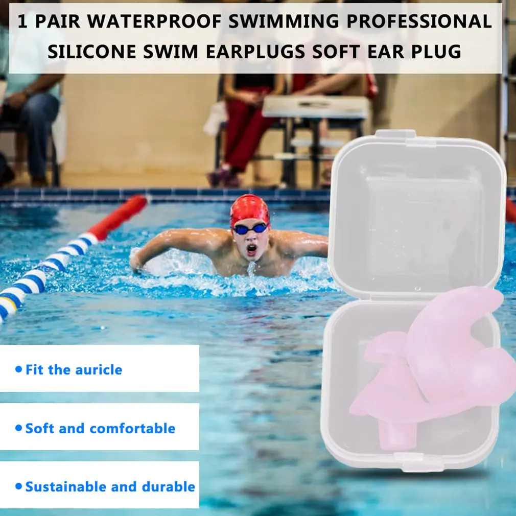 1 Pair Waterproof Swimming Professional Silicone Swim Earplugs Soft Anti-Noise Ear Plug for Adult Children Swimmers Pink