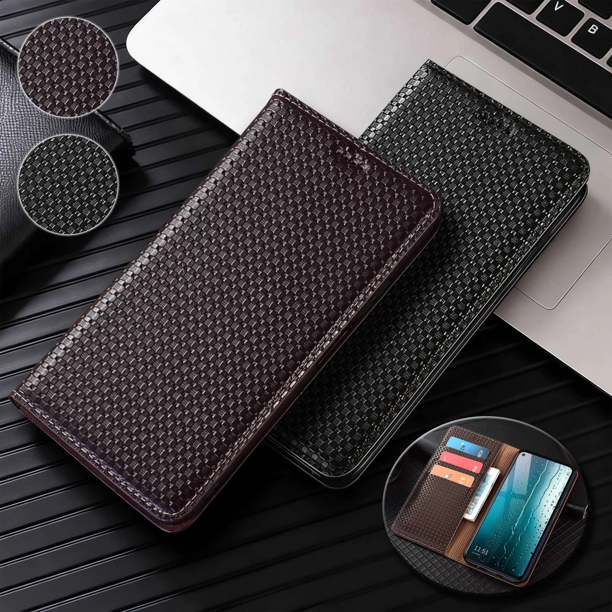 

For Xiaomi Poco F1 F2 F3 F4 F5 F6 F7 5G Pro GT Ultra Grass Mat Pattern Of Genuine Leather Wallet Flip Phone Cover Case Cowhide