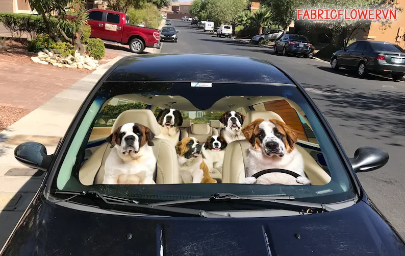 Saint Bernard Car Sunshade, Saint Bernard Car Decoration, Dog Windshield, Dog Lovers Gift, Dog Car Sunshade, Gift For Mom, Gift