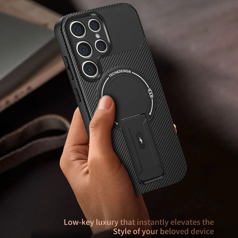Magsafe luxo cor sólida suporte de carbono caso telefone para samsung s25 ultra borda s24 ultra fe a15 a16 a26 a17 capa traseira