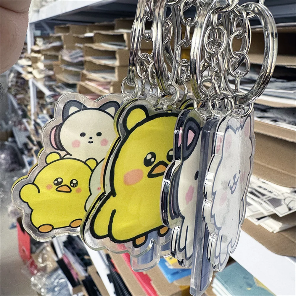 2pcs/set Kpop Idol Cartoon Cute Acrylic Keychain Lightstick Keyring Backpack Pendent KIM CHAEWON HUH YUNJIN KAZUHA Fans Gifts