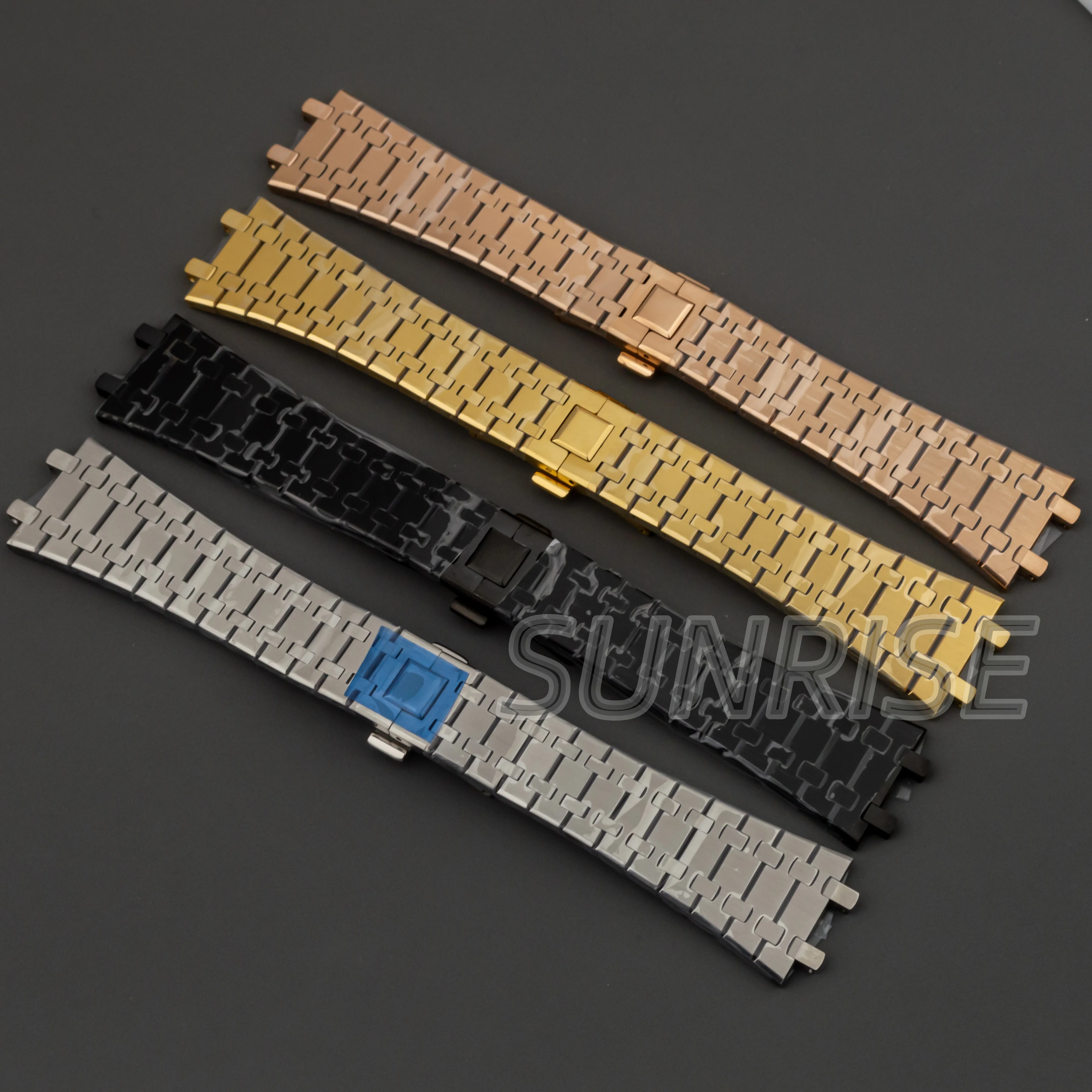 

Rose Gold Black 26mm Men Full Stainless Steel Bracelet for AP Royal Oak Seiko 15400 15500 Watch Strap Folding Buckle No Logo