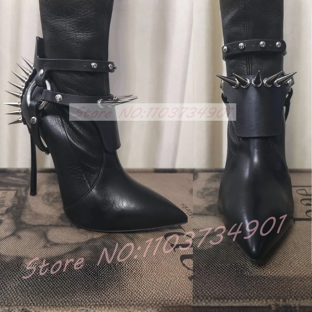 Women's Punk Rivet Over The Knee Boots Sexy Metal Ring Gold Spikes Stiletto High Heels Ladies Gothic Party Pointy Toe Long Boots view 6