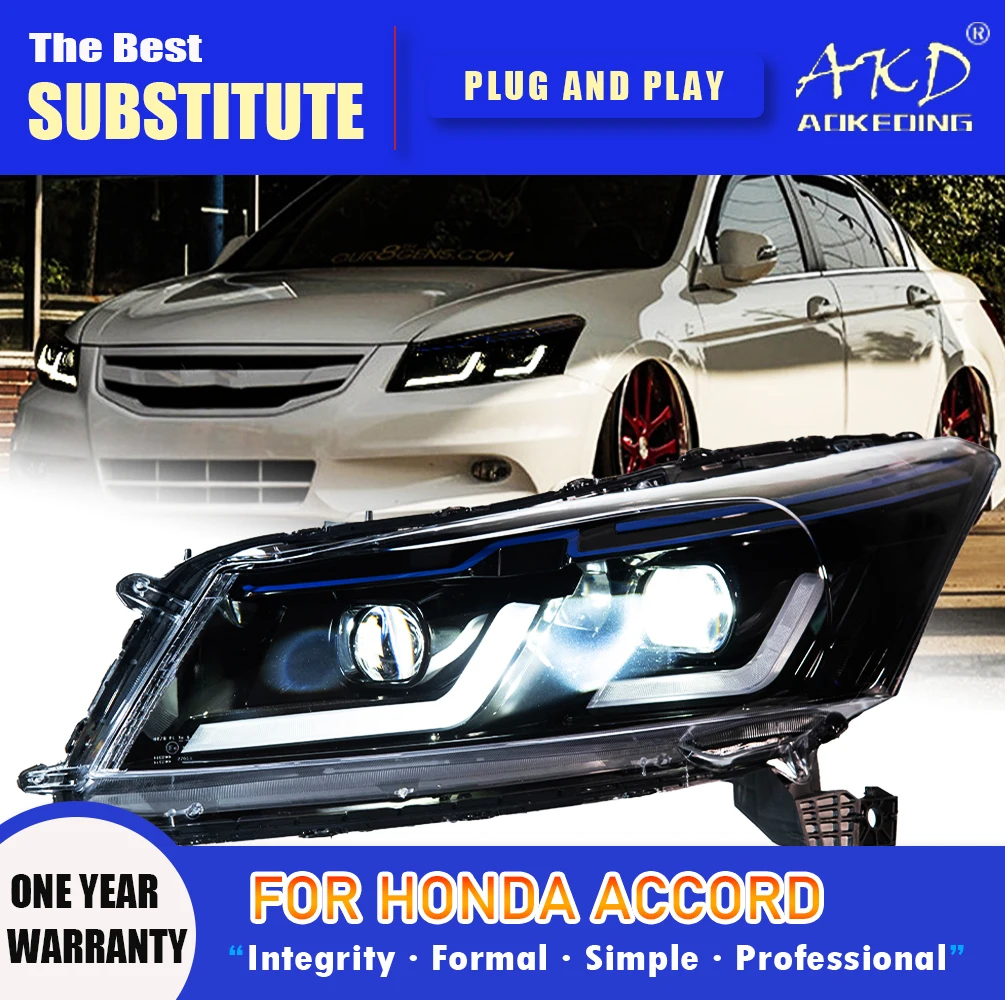

Фара AKD для Honda Accord, светодиодная фара 2008-2013, фары Accord DRL, указатель поворота, дальний свет, линза проектора «ангельский глаз»