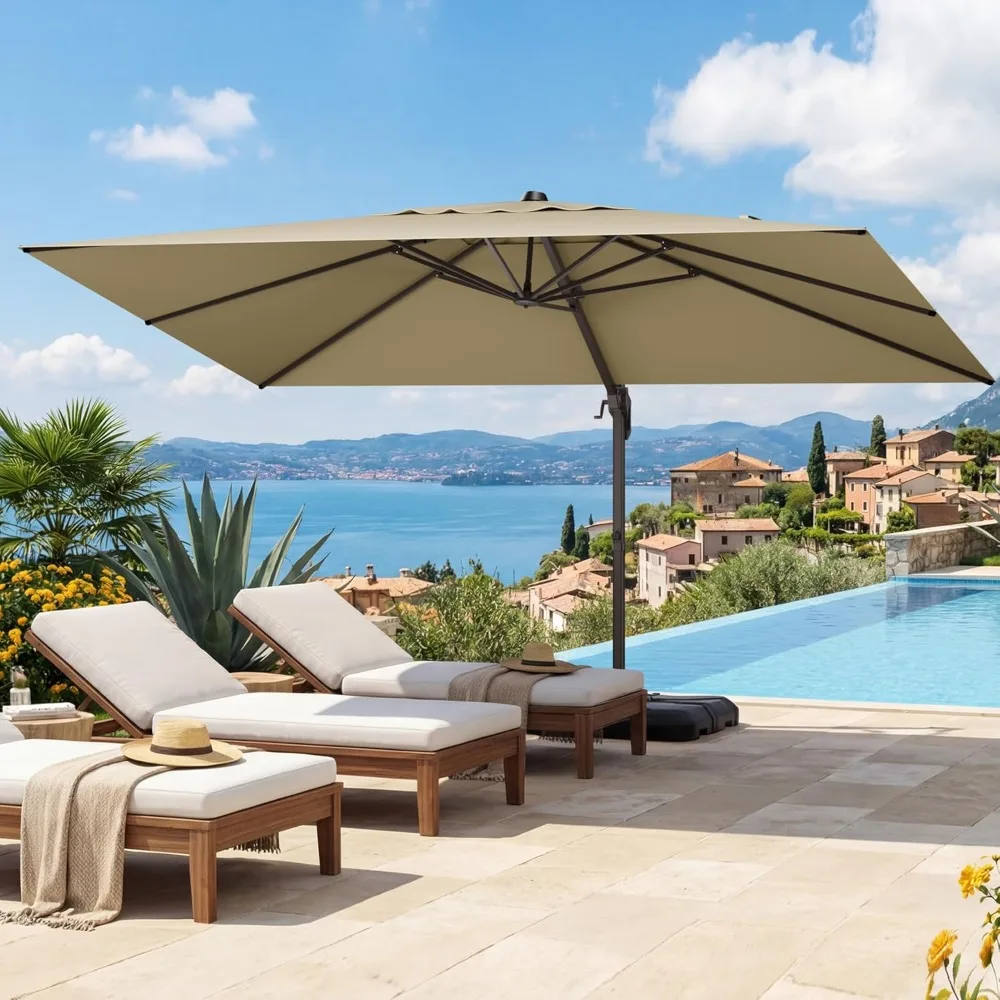 

9x12 FT Patio Cantilever Umbrella with Base, Outdoor Offset Large Rectangular Heavy Duty Umbrellas with 360°, Customized