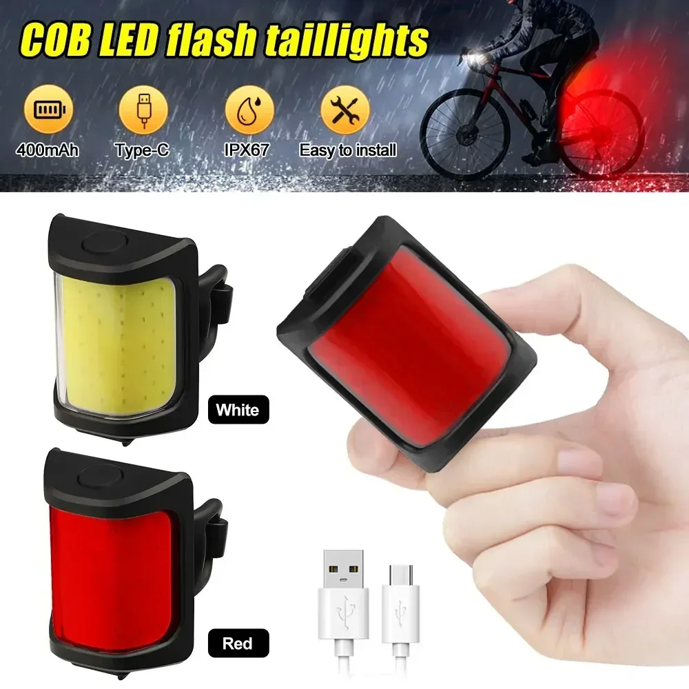 Bike Tail Lights White Red COB LED Flash  USB Rechargeable Waterproof Bicycle Rear Lamp Multi Light Modes for Seatpost Backpack