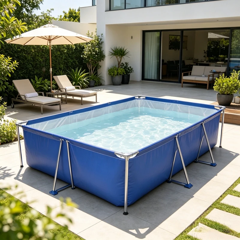 0.65mm Blue White PVC Foldable Fish Tank Aquarium With Stainless Steel BracketsRectangular Water Pond Home Garden OutdoorPool