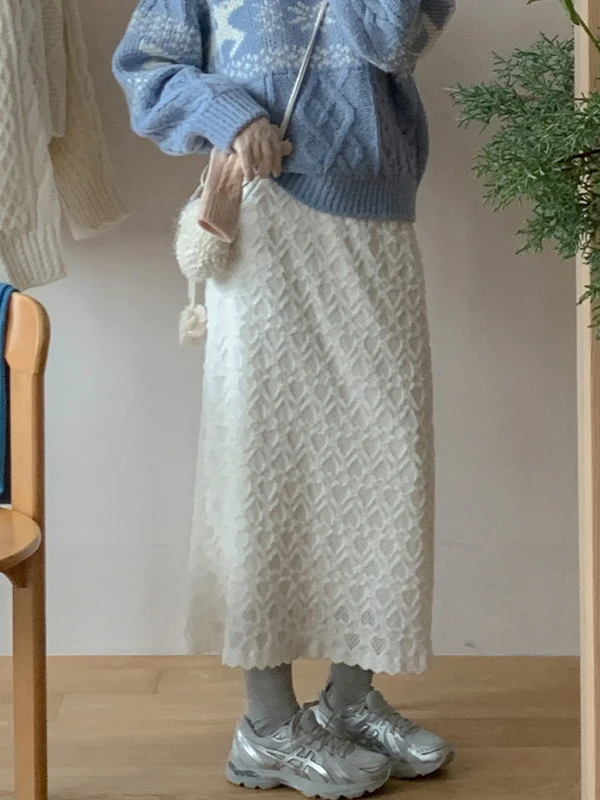 falda acampanada de cintura alta para mujer, falda larga de estilo coreano, e, dulce, de encaje, versátil, adeaz...