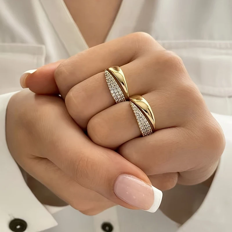 Huitan zarte, glänzende Öffnungsringe für Damen, brillanter, eleganter Verlobungsschmuck, anmutiges, vielseitiges Mode-Party-Accessoire