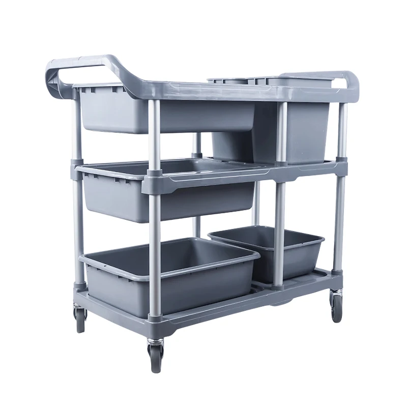 

3-Tier Plastic Mobile Cleaning Service Trolley for Hotel & Restaurant for Kitchen & Household Tableware Dish Storage