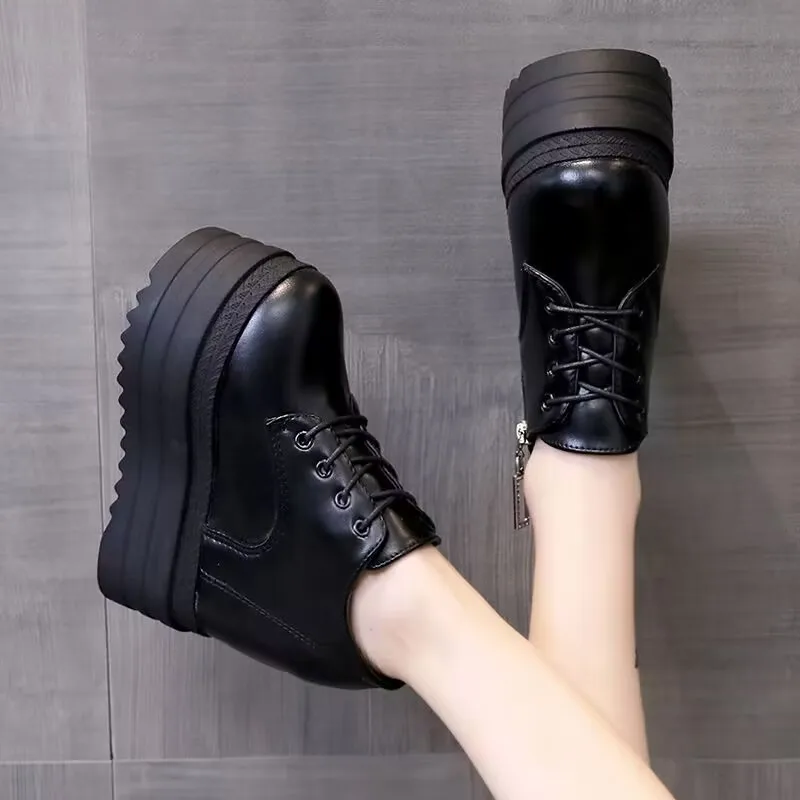 Women Shoes Punk Style Lace-up Heel Height 12 Platform Shoes Woman Gothic Ankle Rock Boots Metal Decor Woman Sneakers zapatillas