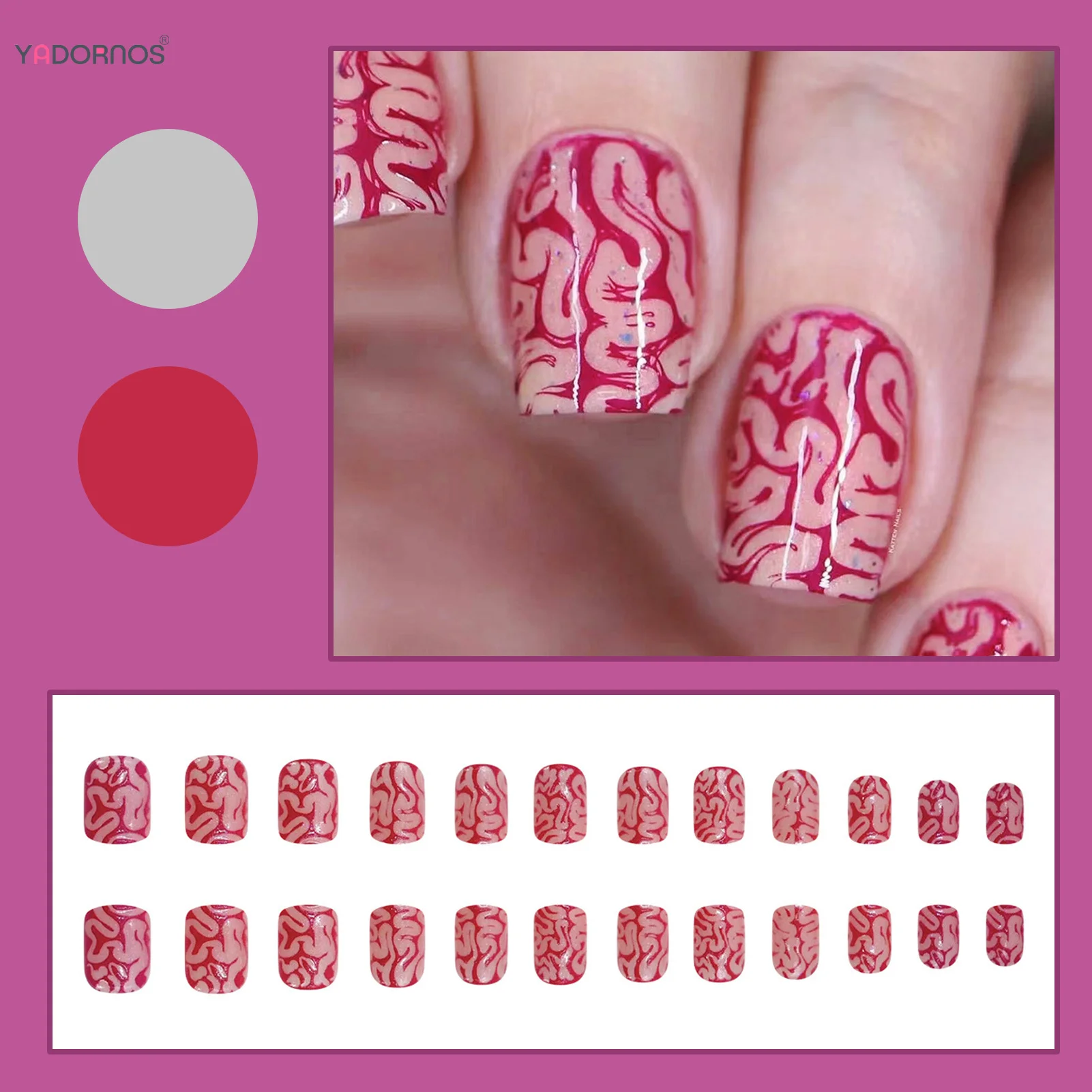 Horror Halloween Press on Nails Red Blood Colon Designs False Nails For Cool Girl Detachable Short Square Fake Nail Manicure Art