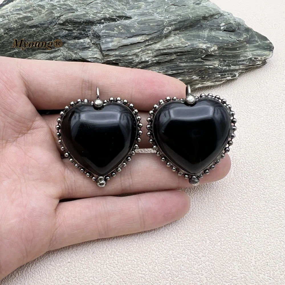 

10PCS Heart Shape Natural Black Obsidian Stone Vintage Necklace Pendant Boho Witch Jewelry MY230589