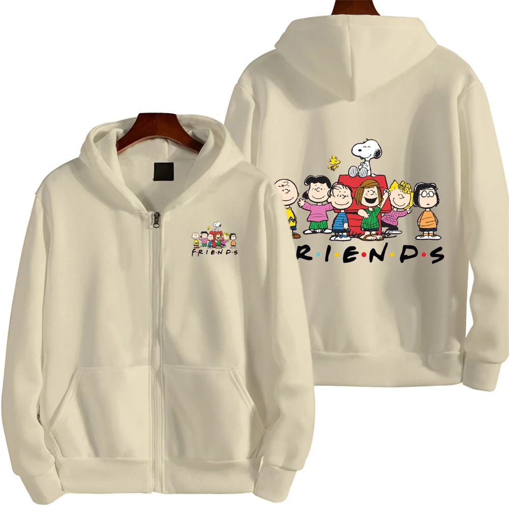 Snoopy Family Khaki Men Zip Up Hoodie Spring Autumn Women Sweatshirt 2025 New Cartoon Japan Anime Couple Jackets Coat