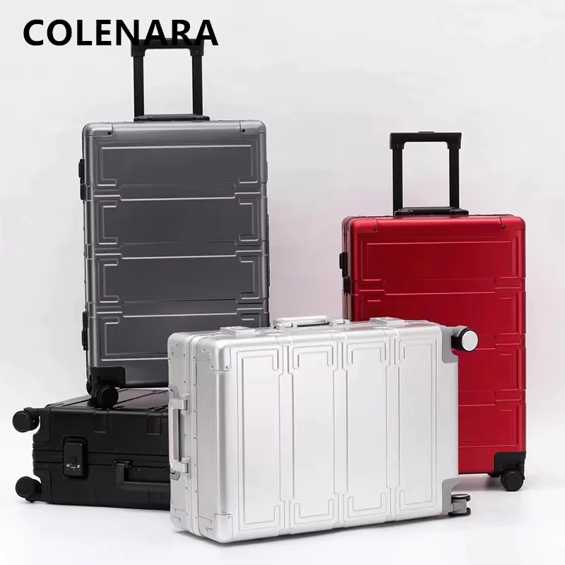 

COLENARA New 20"24"28 Inch Suitcase All Aluminum Magnesium Alloy Trolley Case Men Boarding Box with Wheels Rolling Suitcase