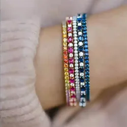 Round Rainbow 4MM Zircon Tennis Bracelets for Women Men Trendy Silver Color Short Chain Bangle on Hand Jewelry Accessories H027