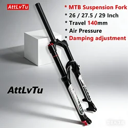 AttLvTu-Mountain Bike Air Suspension Fork, MTB 26, 27.5, 29 Inch, 140mm Travel, Rebound Adjust, Ultralight Bicycle Forks, QR 9mm
