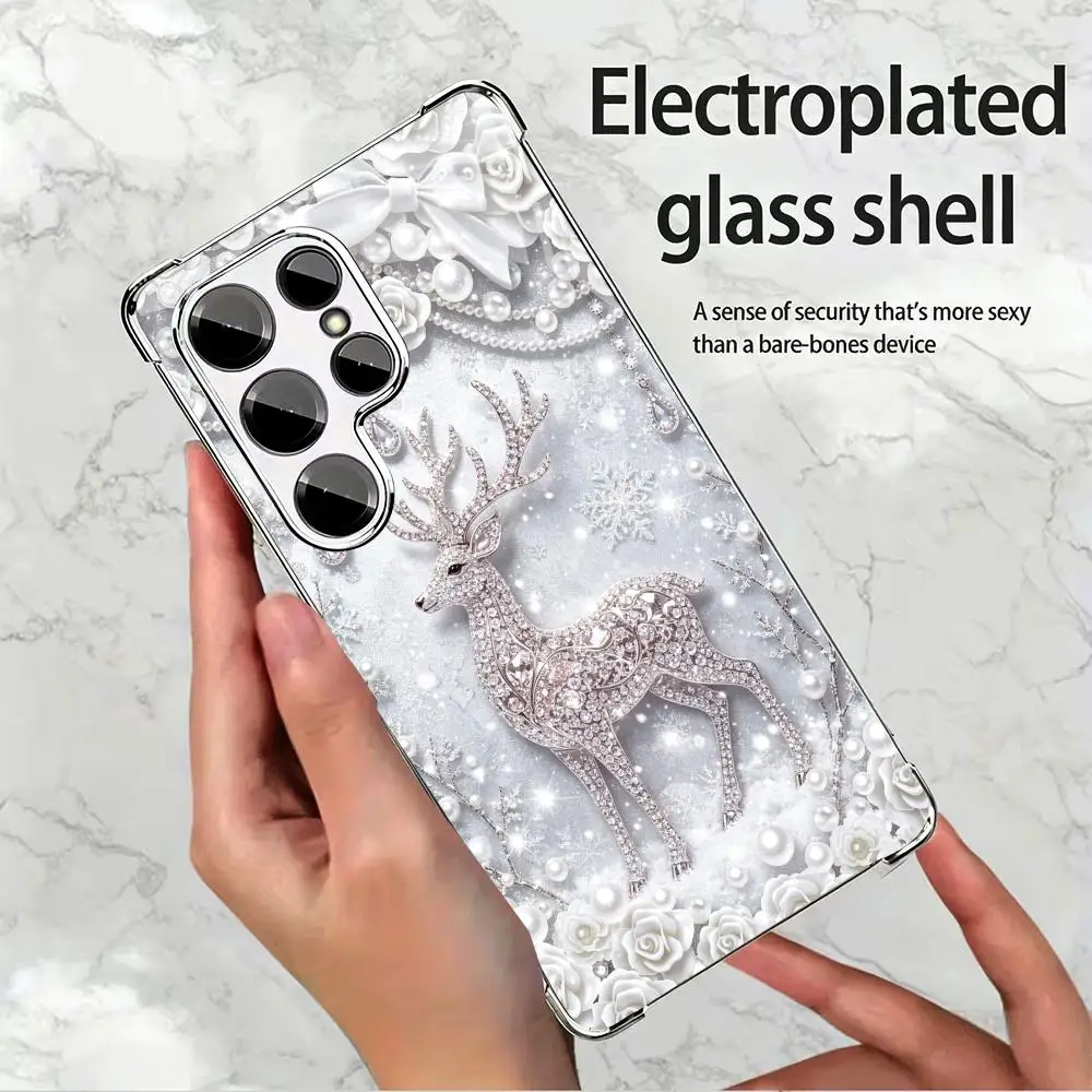 Luxury Diamond Deer Floral fashion phone cases s26 ultra case 폰케이스 glass for Samsung Galaxy S26 S25 S24 S23 S22 FE,Ultra,Plus