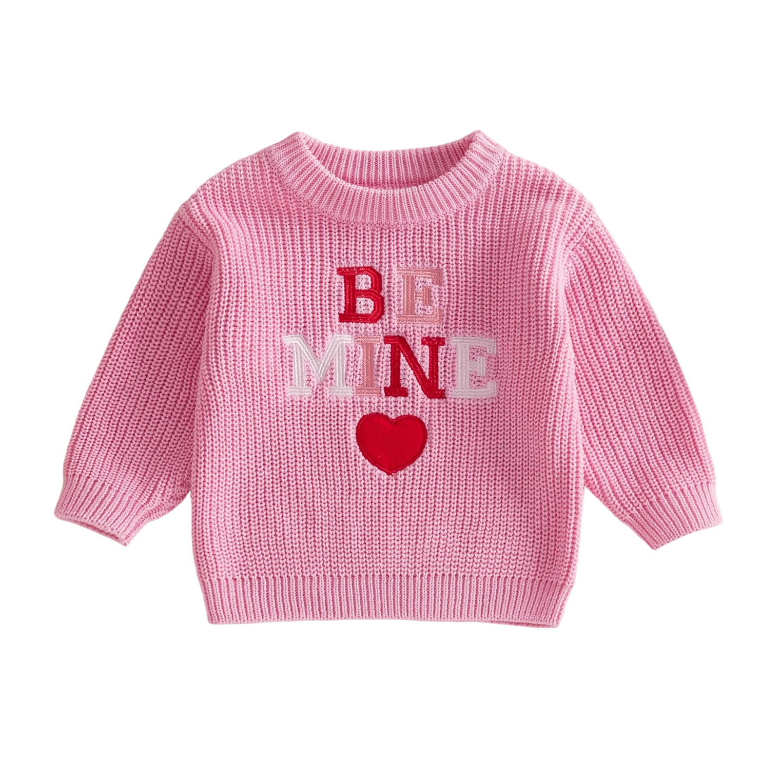 Kids Girls Sweater Long Sleeve Crew Neck Letters Heart Warm Winter Sweater Valentine’s Day Top