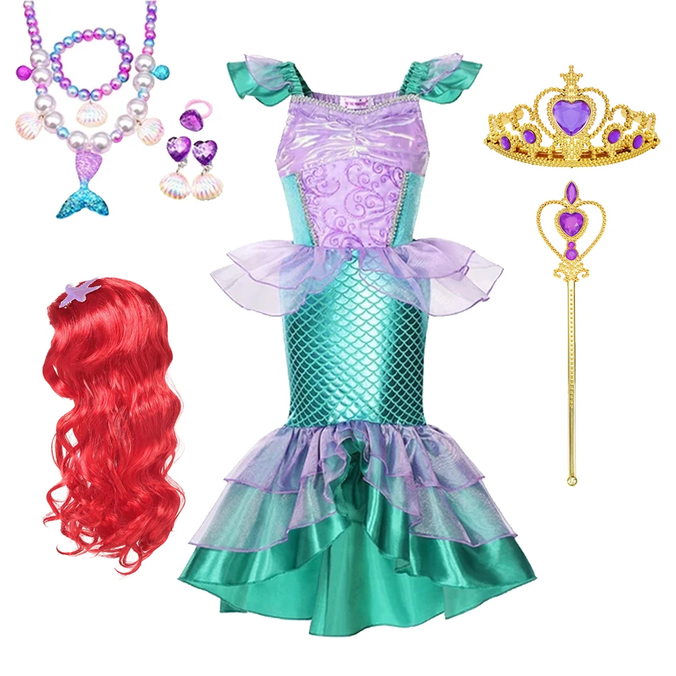 

Girls Little Mermaid Costume Kids Birthday Halloween Princess Girl Dress Children Summer Ariel Party Clothes for Carnival 3-10T