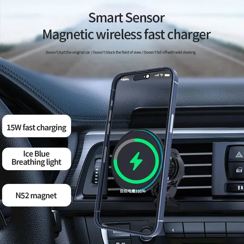 

Магнитное автомобильное беспроводное зарядное устройство для iPhone 12, 13, 14, 15 Pro Max, мини-уентиляционное отверстие, автомобильный держатель для телефона, подставка, станция быстрой зарядки C38