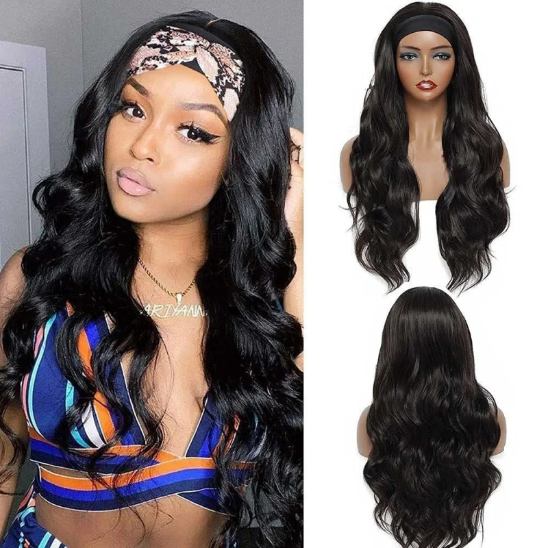 European and American body wavy headscarf for women, synthetic fiber multi-color ice silk headband wig - view 6