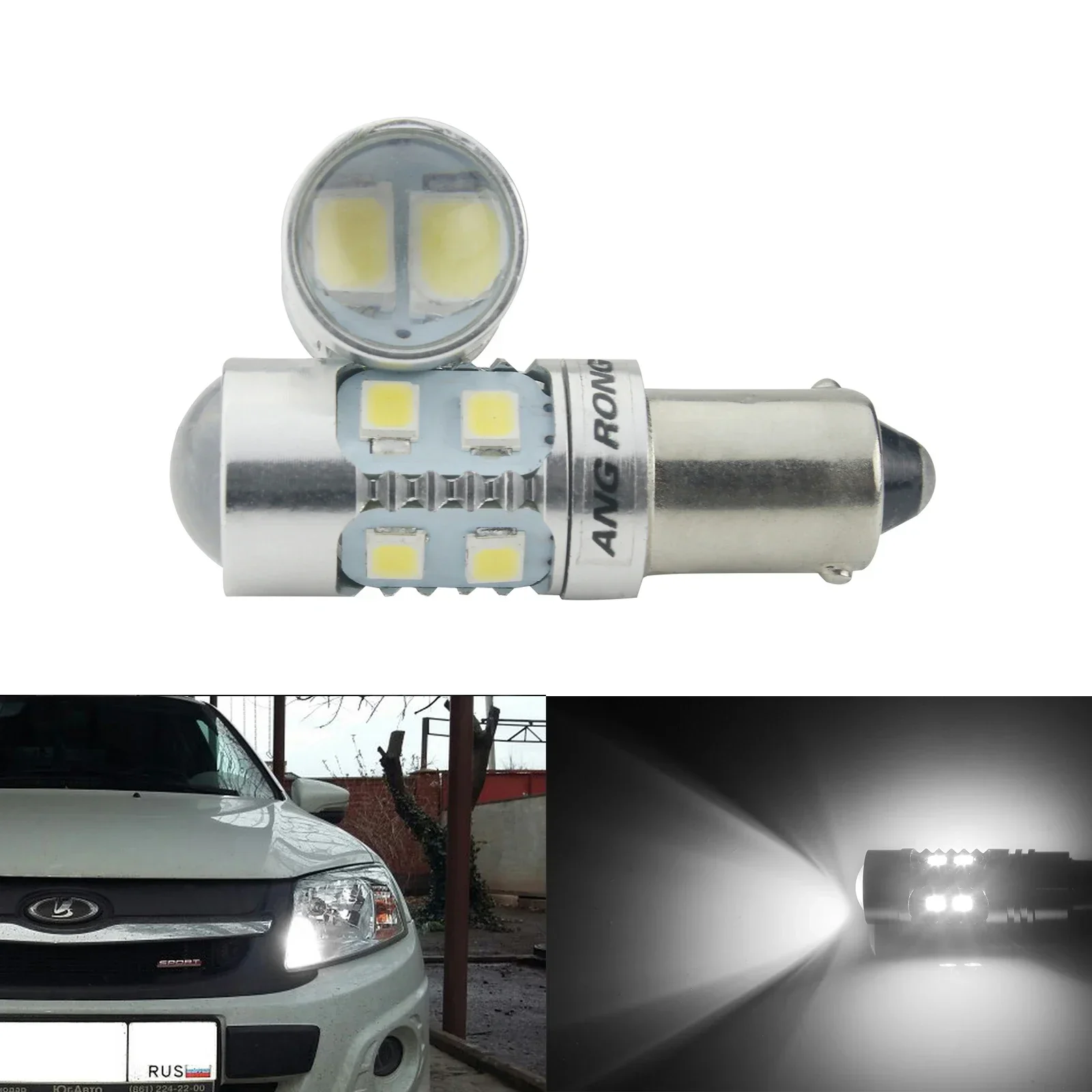 

ANGRONG 2pcs T4W BA9s 233 10 SMD 2835 LED Bayonet Bulb White Sidelight Interior Number Plate Light 12V
