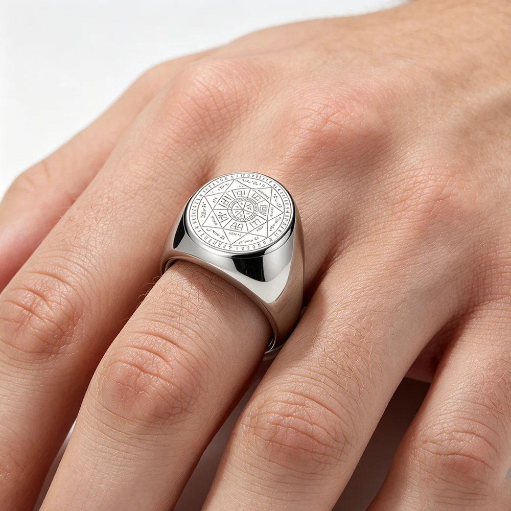 Seven Archangels Rings Seal of Solomon Signet Ring Men  Stainless Steel Tetragrammaton Pentacle Ring Vintage Amulet Jewelry Gift