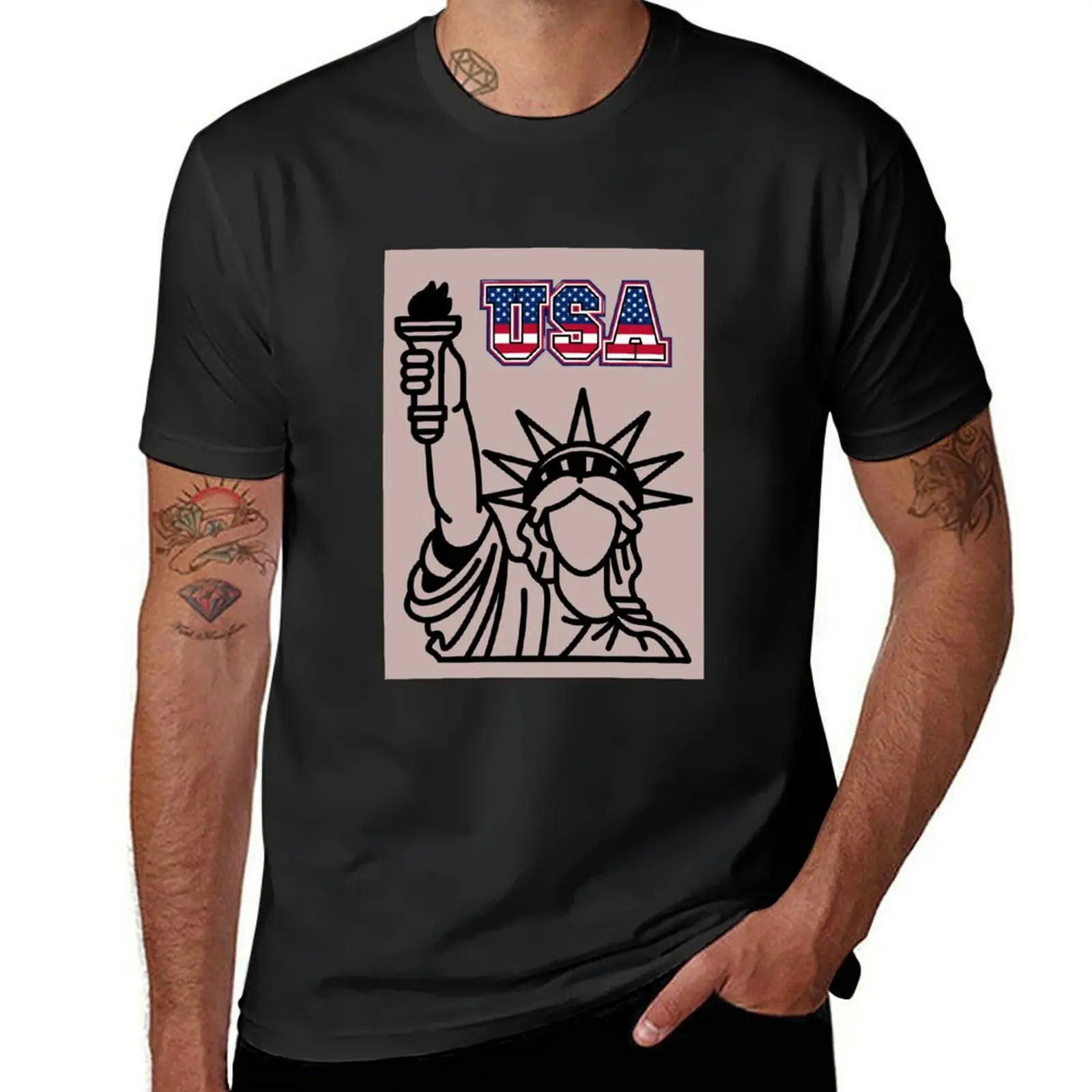 Statue of Liberty and USA inscription T-Shirt heavyweights sweat men clothings