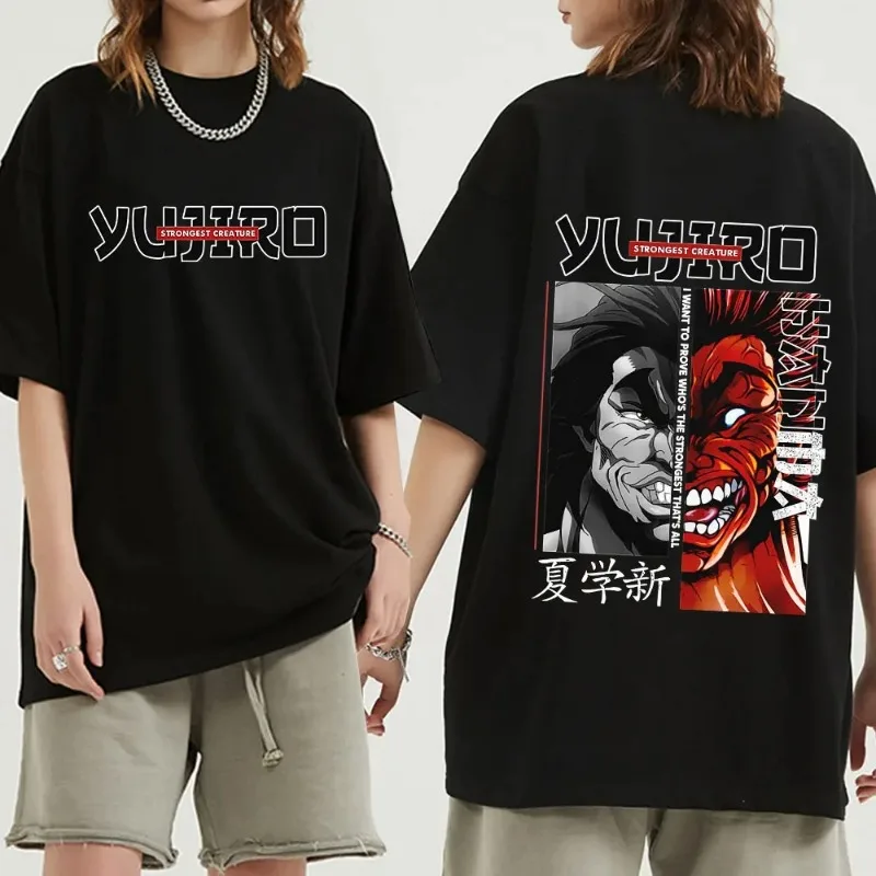 اليابانية أنيمي باكي هانما The Grappler الجرافيك طباعة تي شيرت عادية موضة طاقم الرقبة قصيرة الأكمام حجم كبير تي شيرت المرأة #2