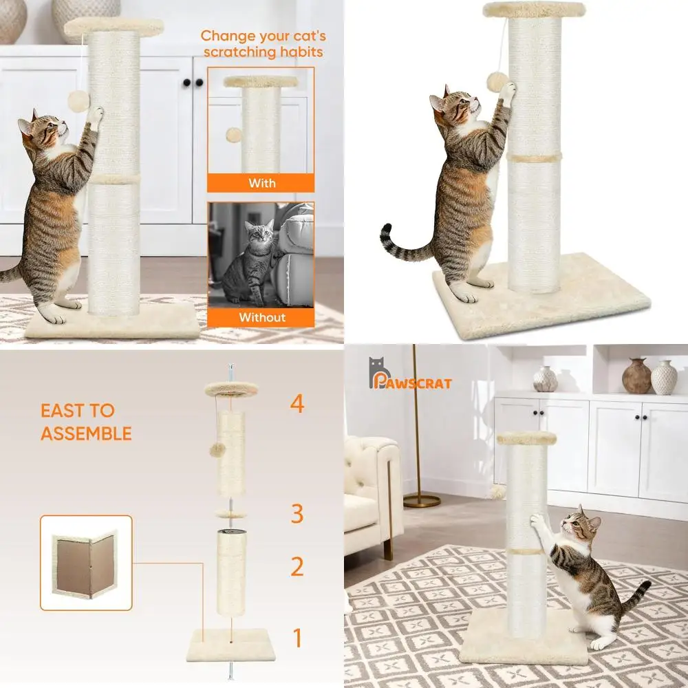 

PAWSCRATCatScratchingPost32 дюйма, высокий, большой диаметр, натуральныйisalCatScratchPostwithDanglingBall, устойчивый к царапинам, прочныйTallCatScratcher