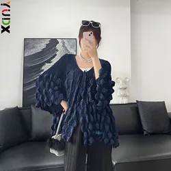 YUDX Miyake Pleated Bubble Sleeve Solid Color Top Harajuku Loose Commuter Korean Loose Plus Size T-shirt 2024 Summer New