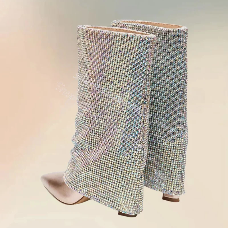 حجر الراين ديكور تحولت أشار تو الأحذية الانزلاق على أحذية النساء حذاء بكعب عالٍ مكتنز رواية حفلة عيد 2024 Zapatos Para Mujere