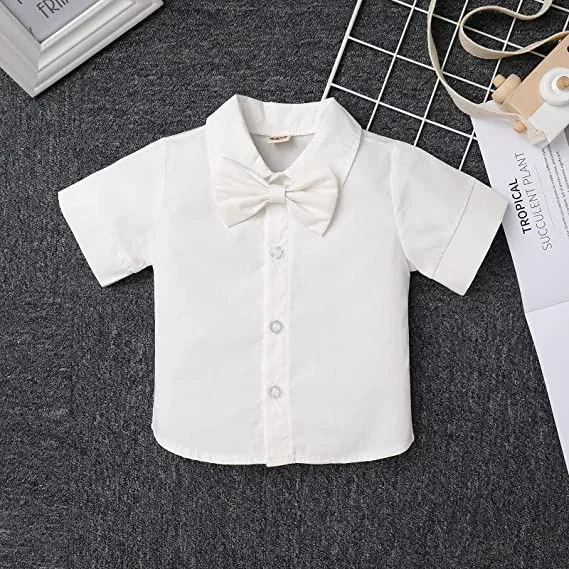 Baptismal Baby Boy  with Shoes Hat What Christening Outfit Boys and Girls Bow Tie Blouse Tops  Overalls Birthday