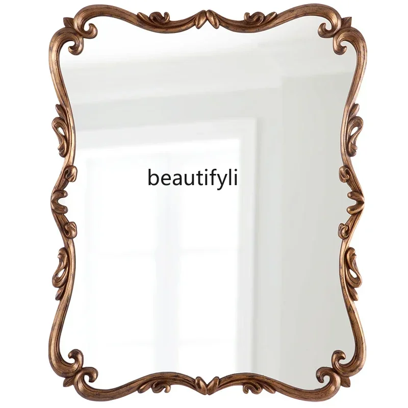 

YH Retro bedroom carved vanity mirror simple bathroom, neoclassical square entrance, dining room wall decorative mirror