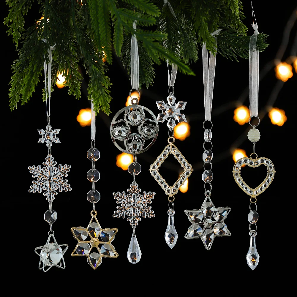 2Pcs Acrylic Icicle Ornament Transparent Christmas Tree Pendant Drop Ornament Snow Ice Cone Threaded Festival Party Supplies