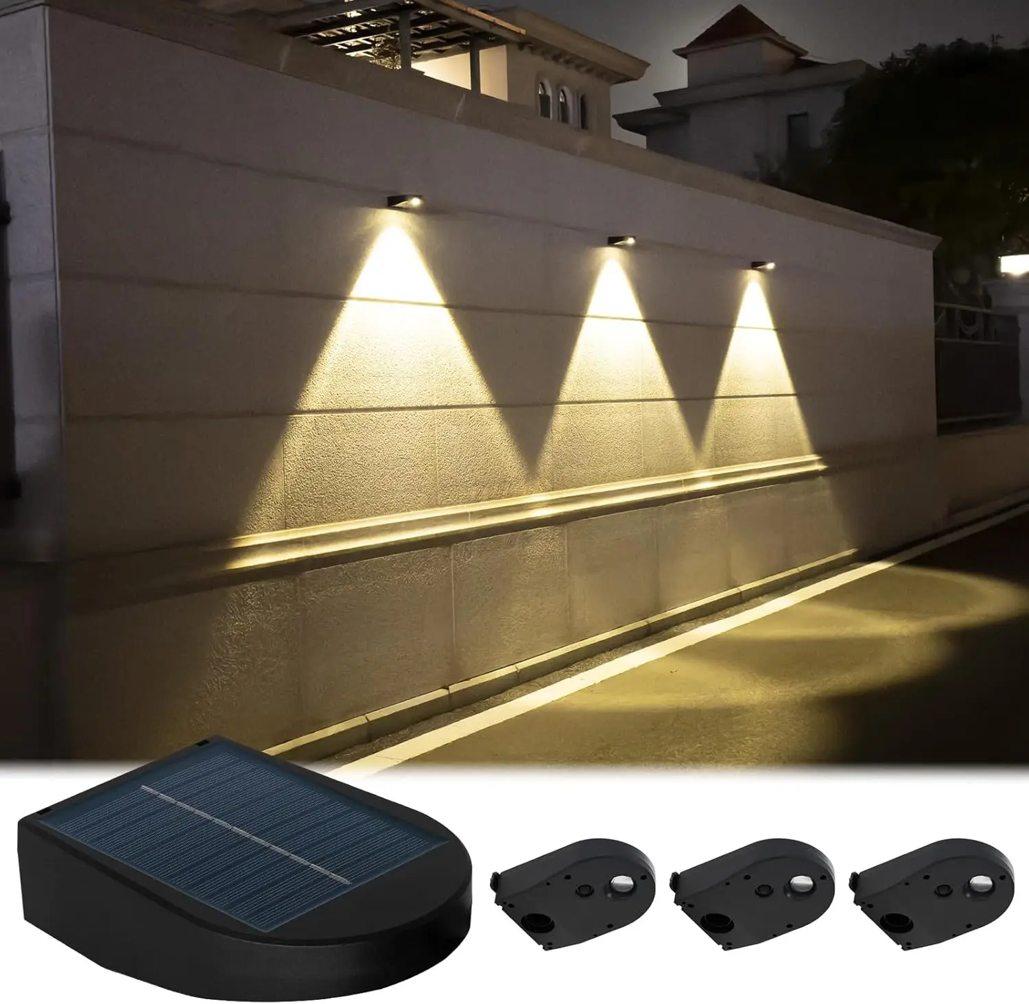 Solar-Wandleuchten für den Außenbereich, wasserdicht, LED, Dämmerung bis Morgendämmerung, 4er-Pack, warmweiß